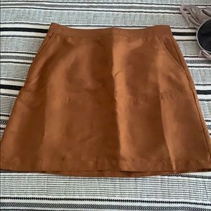 Paneled vegan suede A-line brown skirt